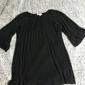 3/4 length black ruffle blouse
